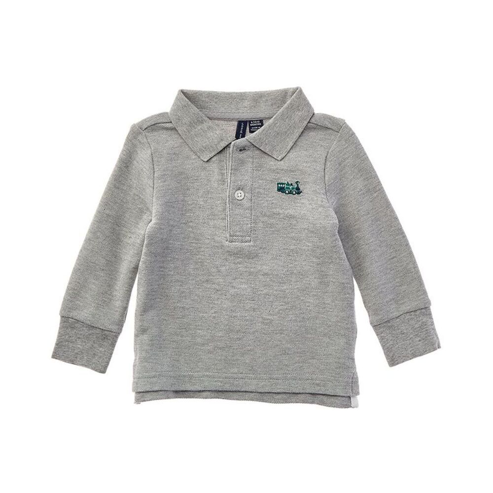 Janie And Jack Boys Embroidered Train Pique Polo Shirt, Grey